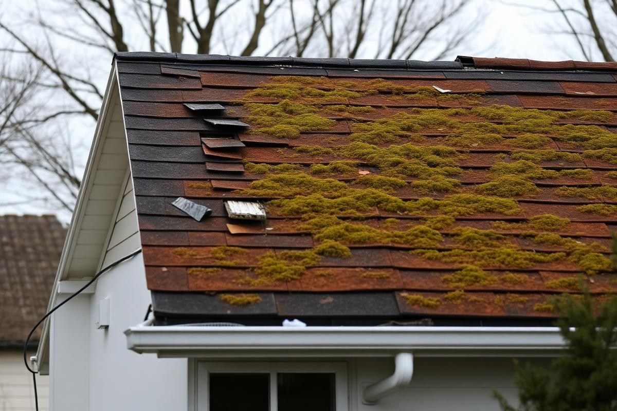Hail-damaged roof before replacement